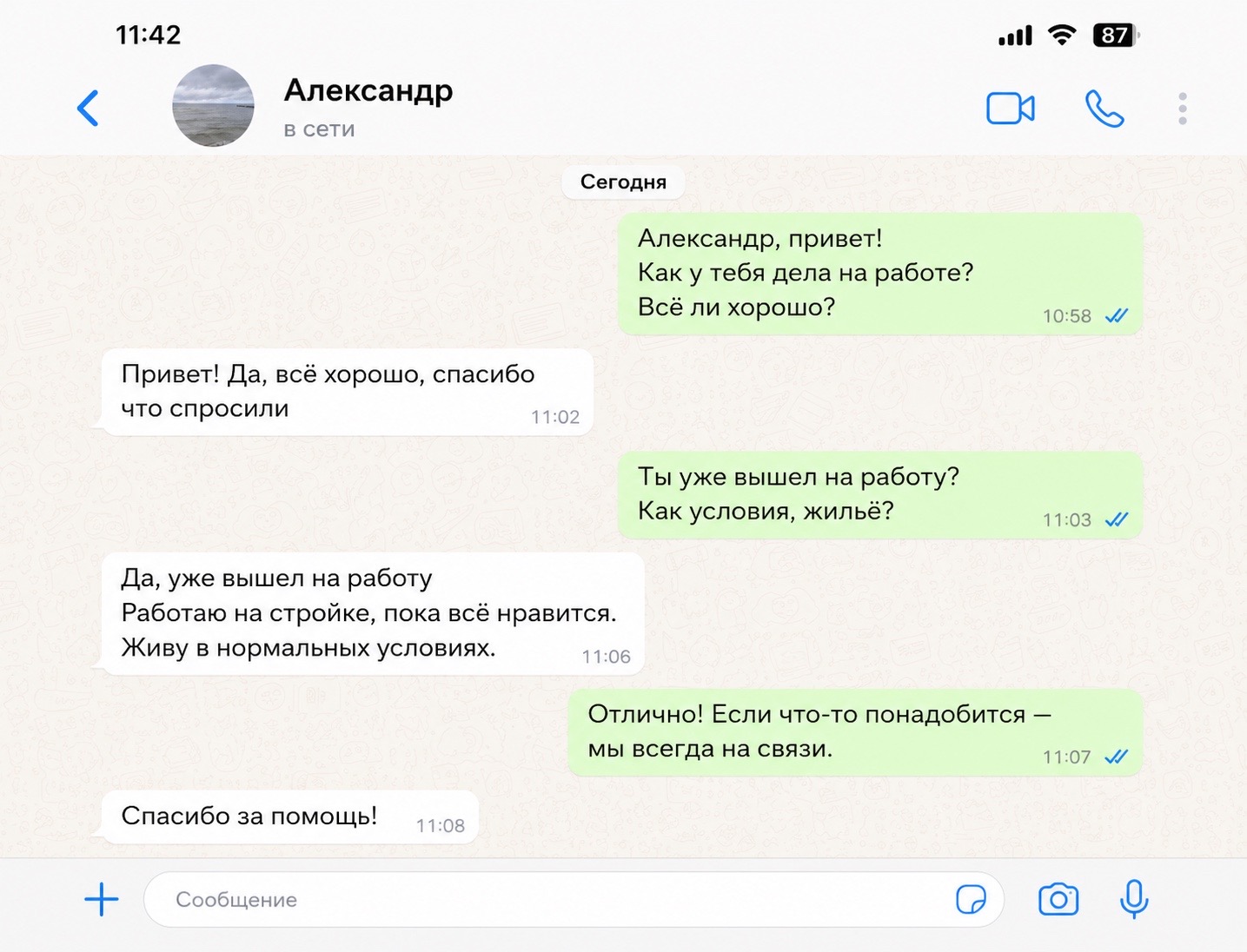 Скриншот отзыва Александра
